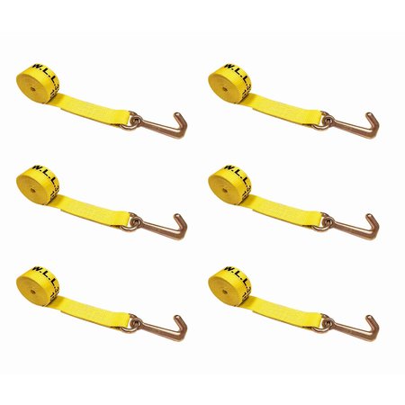 TIE 4 SAFE 2" x 10' Lasso Strap w/ Mini J Hook for Towing Wrecker Trailer Tie Down Yellow, 6PK TWS65-5210-J-Y-6